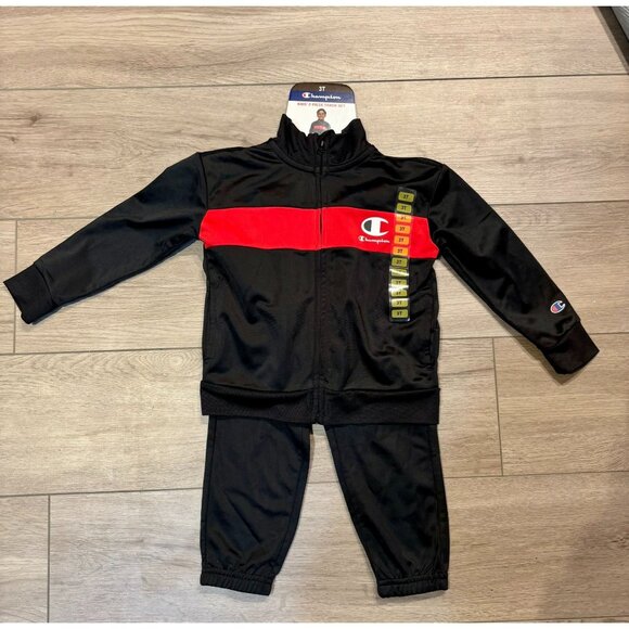 Champion Tracksuit Toddler 3T Boys Black Red Athletic Zip Jacket Pants Set NWT - Picture 1 of 3